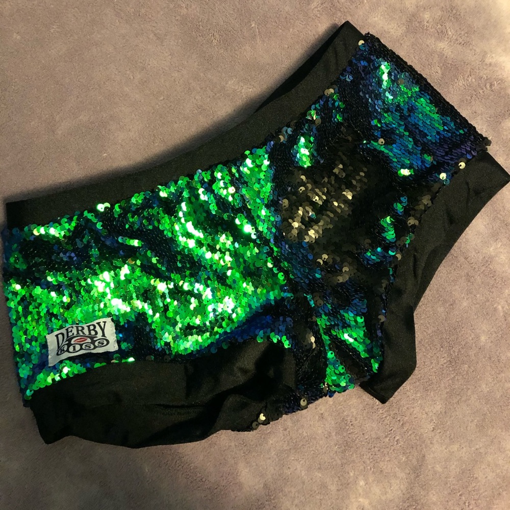 Derby Kiss color changing sequin booty shorts